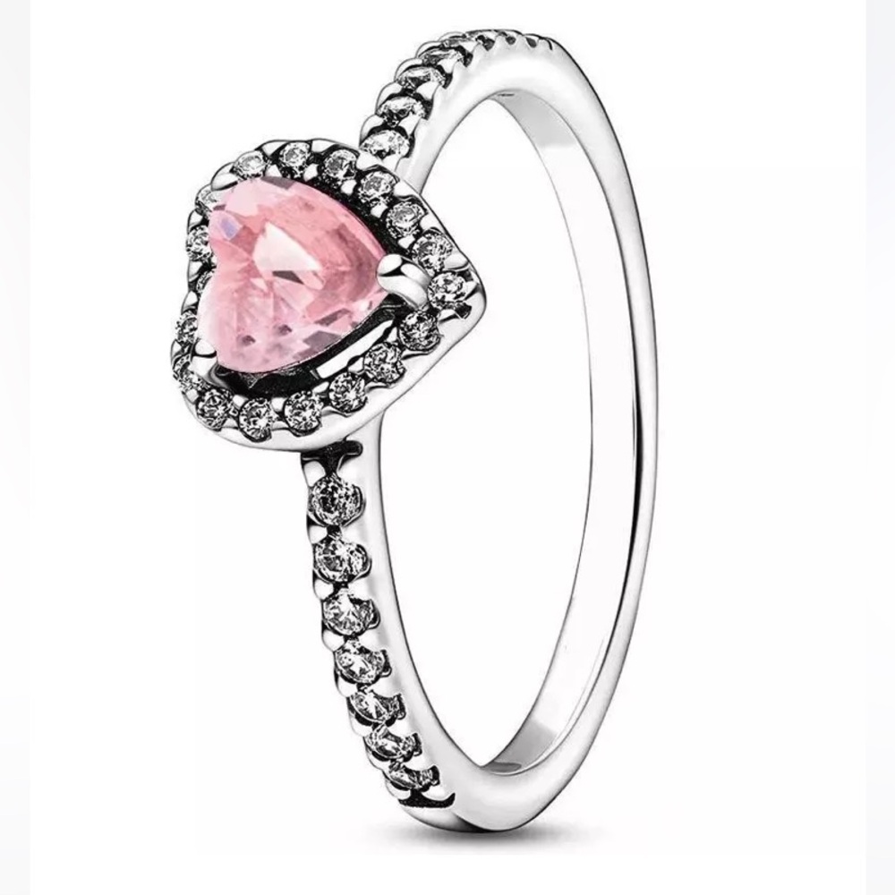 Sparkling Elevated Heart - 925 Sterling silver Ring with pink zirconia heart.